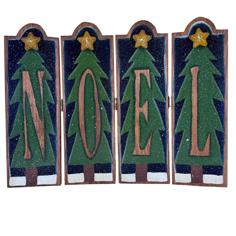 Vintage Wooden "Noel" 10" Tall Christmas Decor Hinged Panels Rustic Holiday